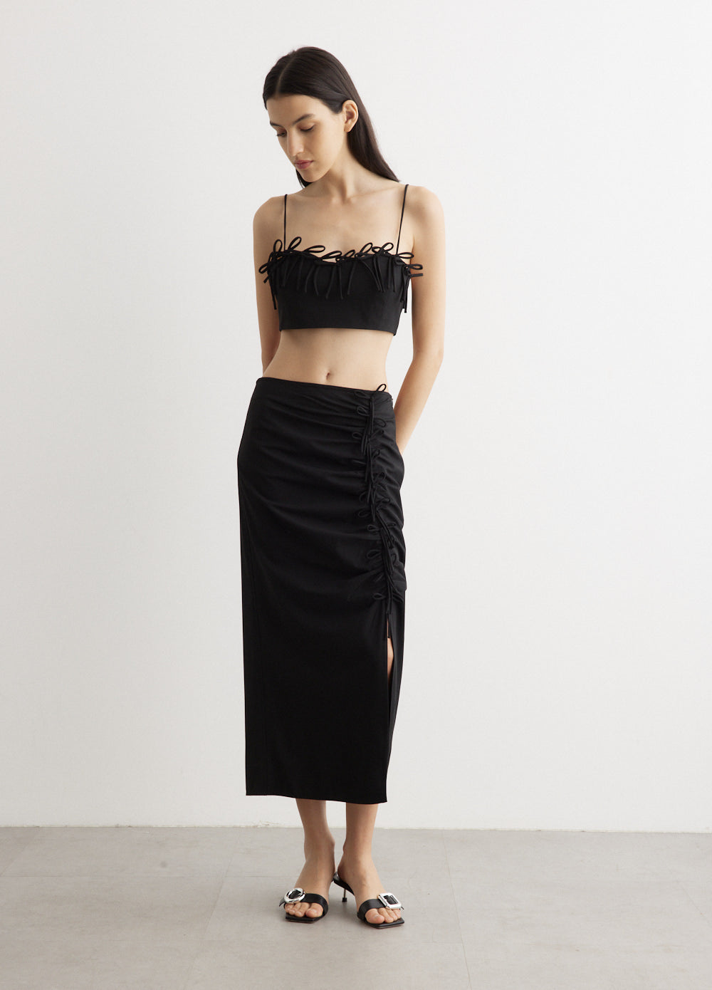 Drapey Melange Midi Skirt