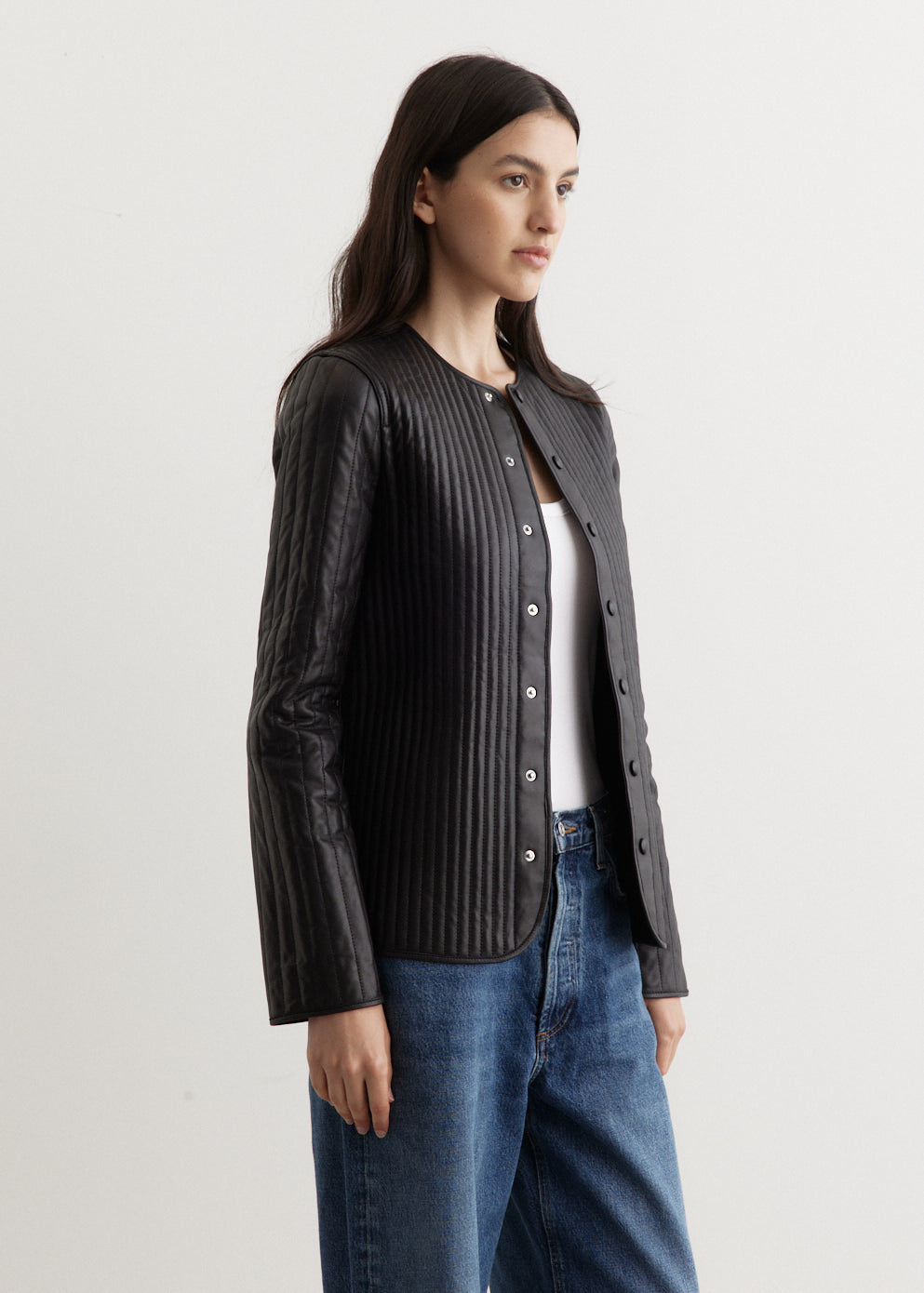 Linear-Quilted Leather Jacket