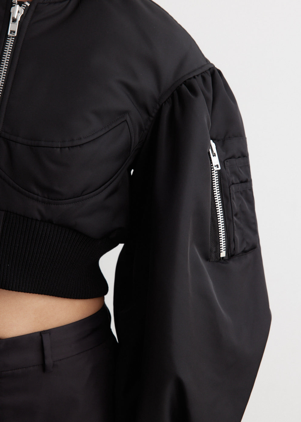 Cropped Bomber Zip-Up Jacket