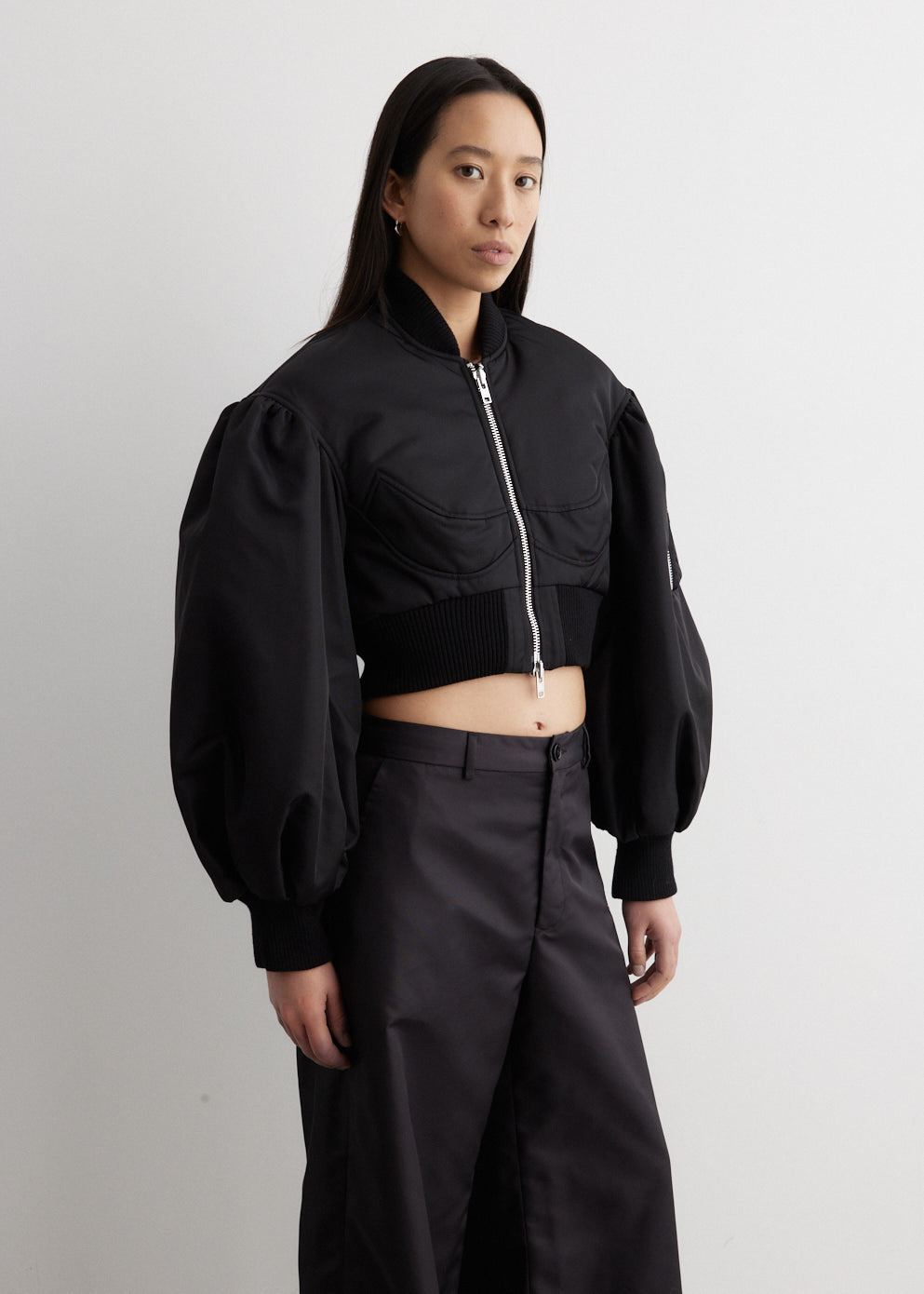 Cropped black clearance bomber