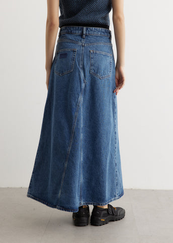 Overdyed Cutline Denim Double Fly Maxi Skirt