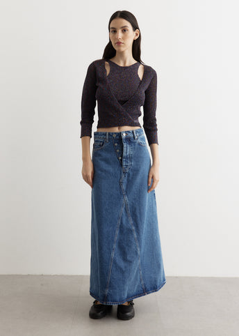 Overdyed Cutline Denim Double Fly Maxi Skirt