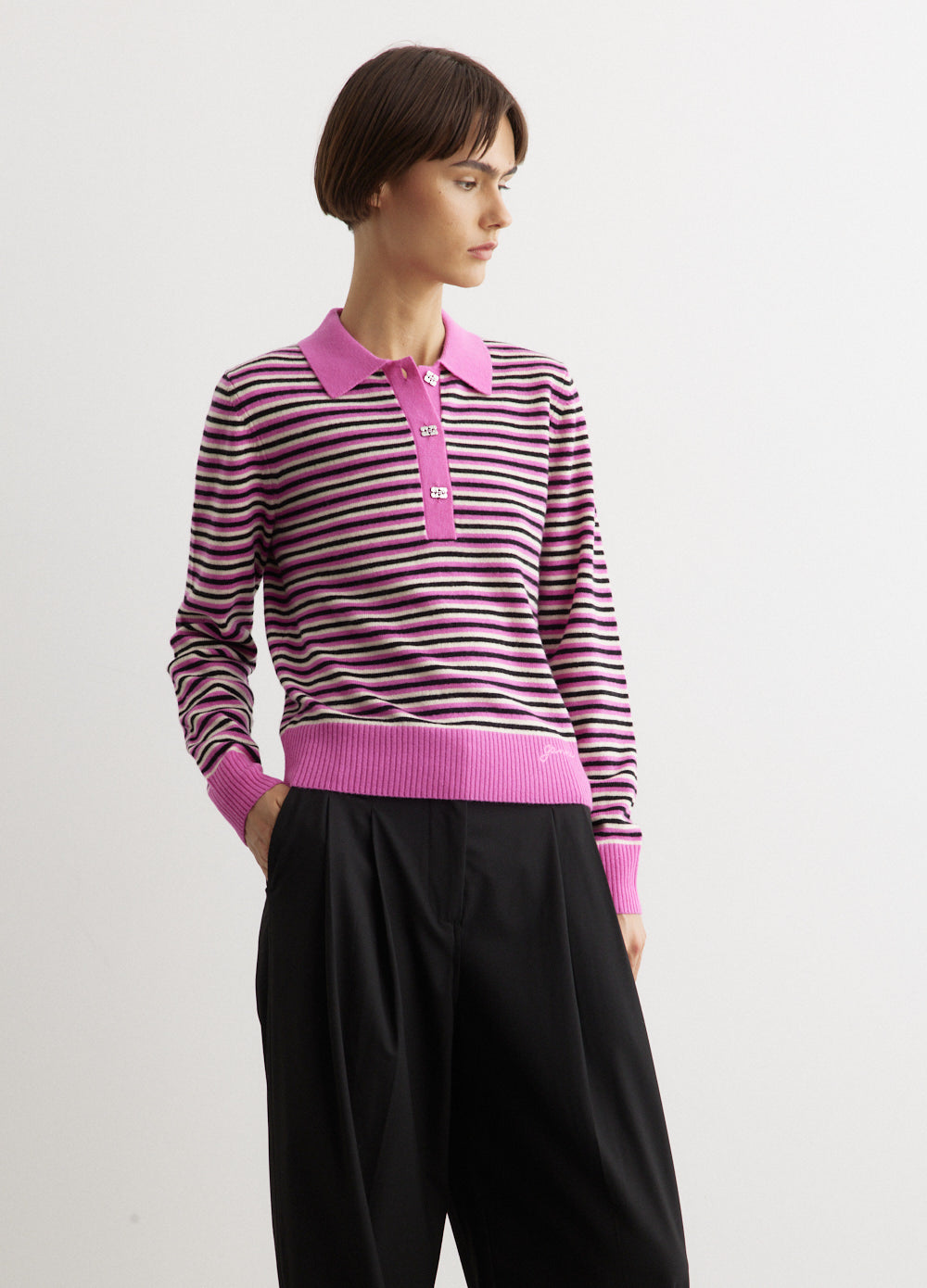 Cashmere Mix Long Sleeve Polo