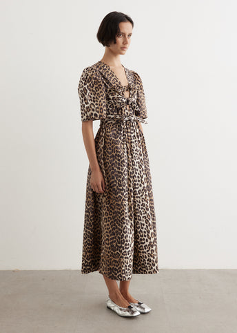 Printed Cotton Tie Strap Midi Dress