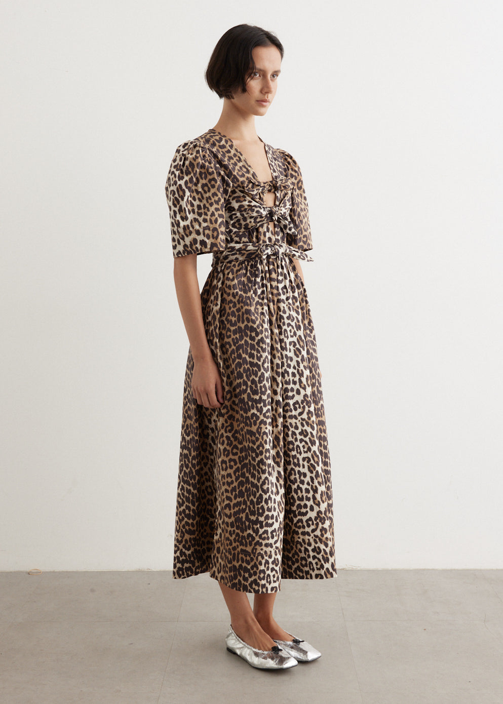 Printed Cotton Tie Strap Midi Dress