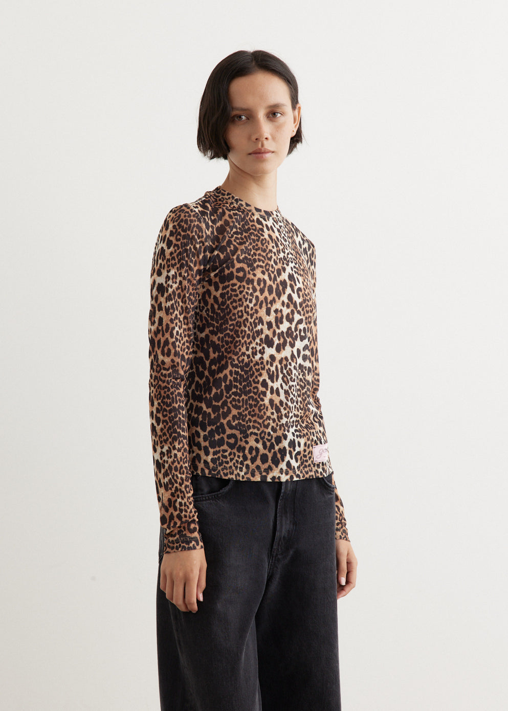 Printed Marl Mesh Long Sleeve Top