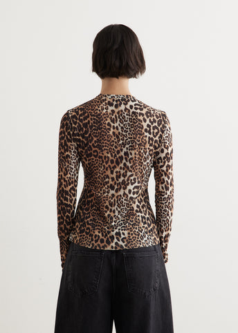 Printed Marl Mesh Long Sleeve Top