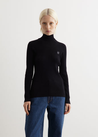 Tonal Fox Head Patch Fine Ribbed Turtleneck