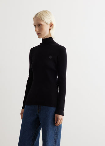 Tonal Fox Head Patch Fine Ribbed Turtleneck