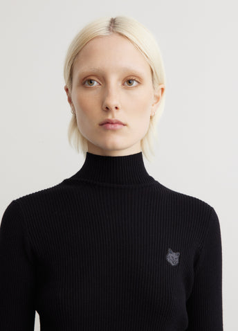 Tonal Fox Head Patch Fine Ribbed Turtleneck