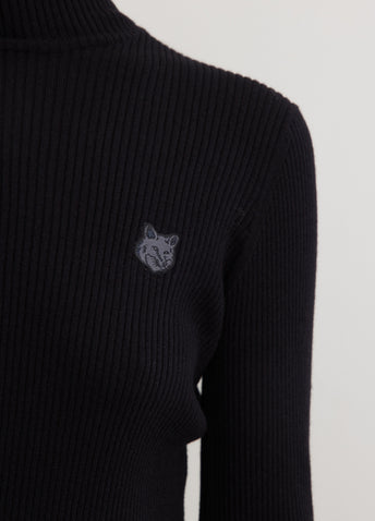 Tonal Fox Head Patch Fine Ribbed Turtleneck