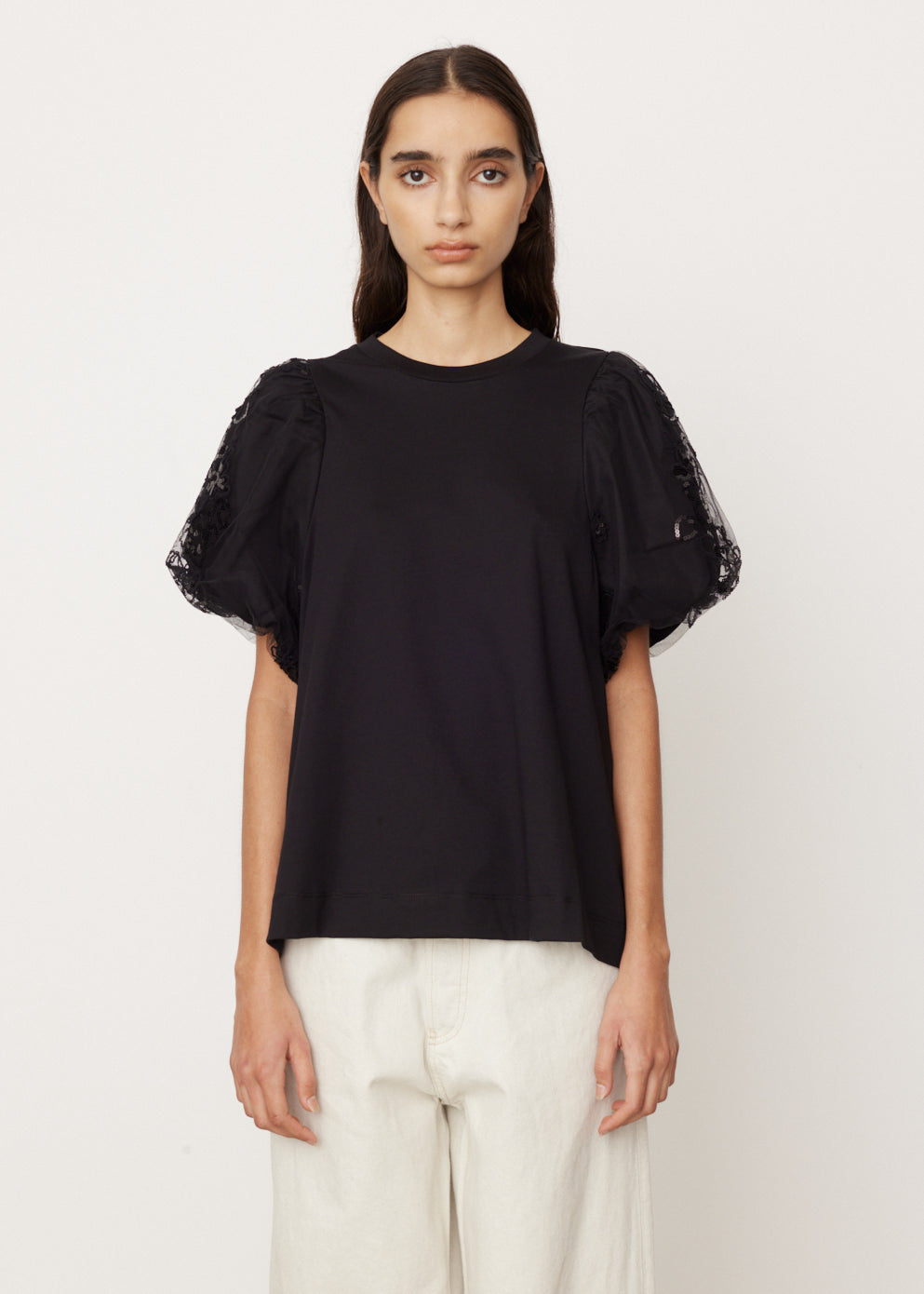 Sequin Tulle Puff Sleeve A-Line T-Shirt