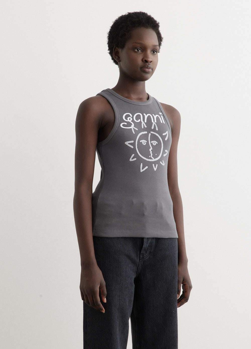 Volcanic Ash Grey Graphic Rib Sun Tank Top