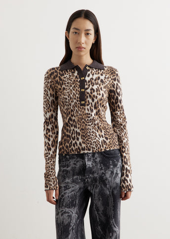 Fine Merino Jacquard Leopard Polo