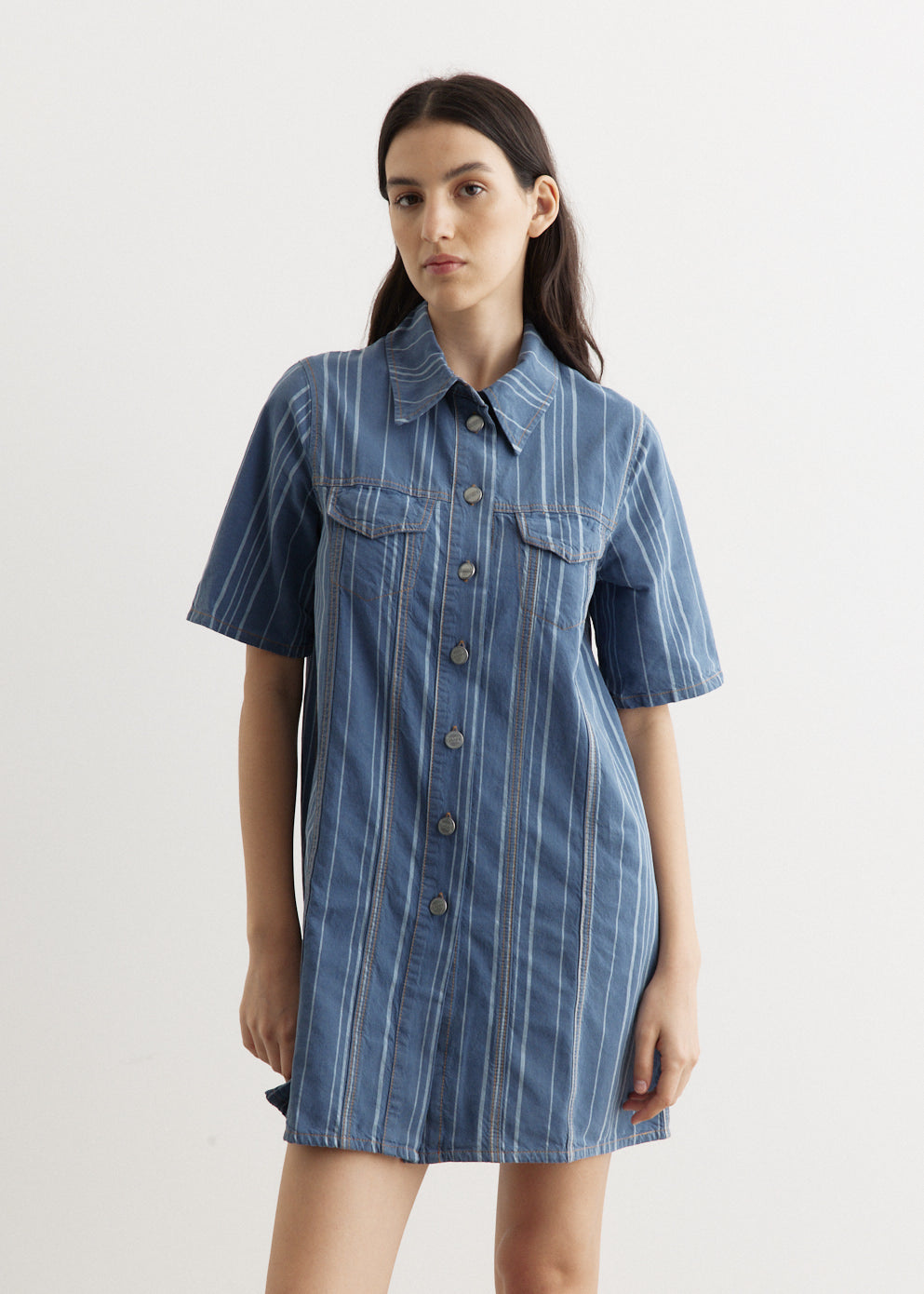 Denim striped dress best sale