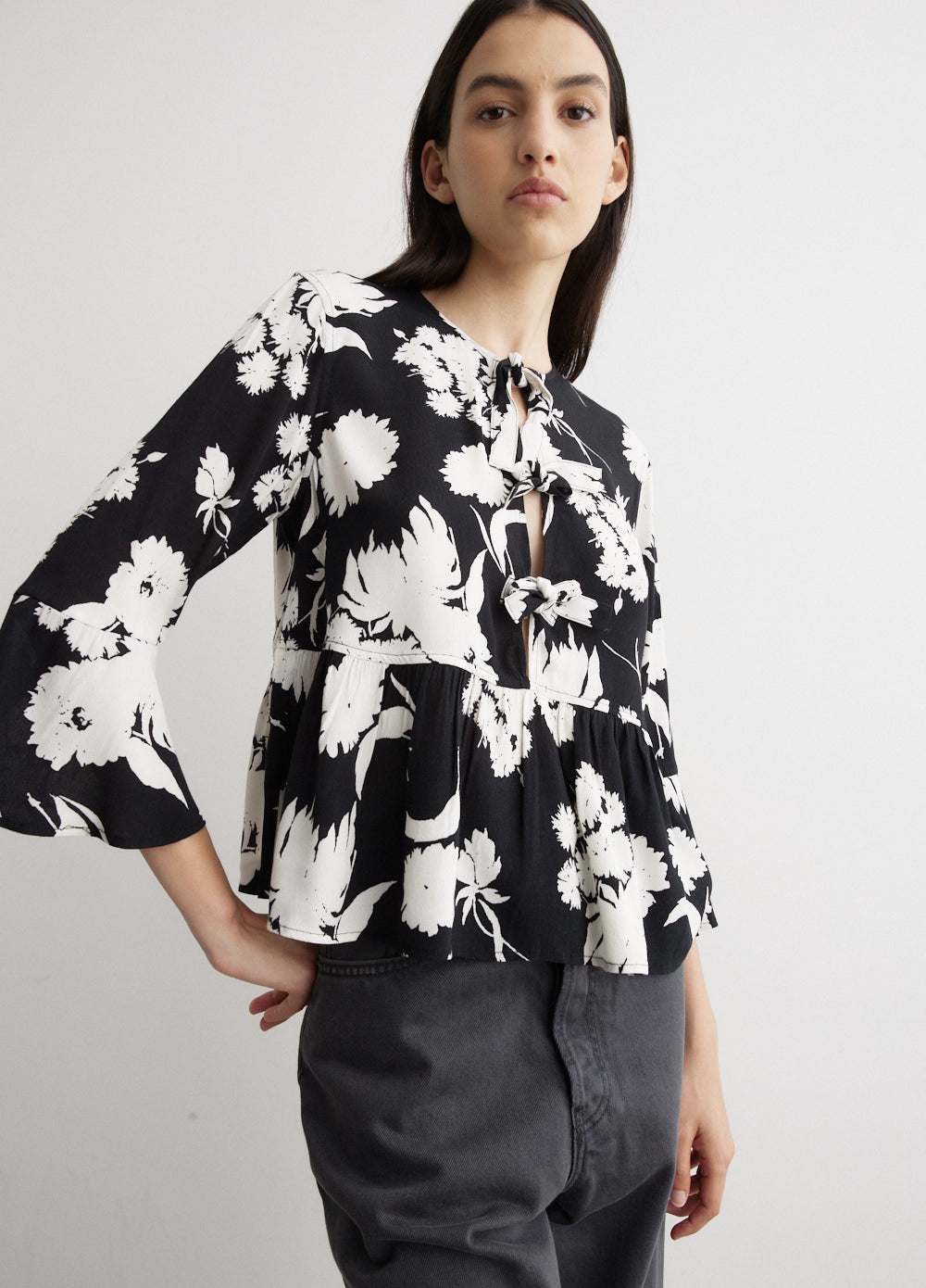 Printed Crepe Peplum Blouse