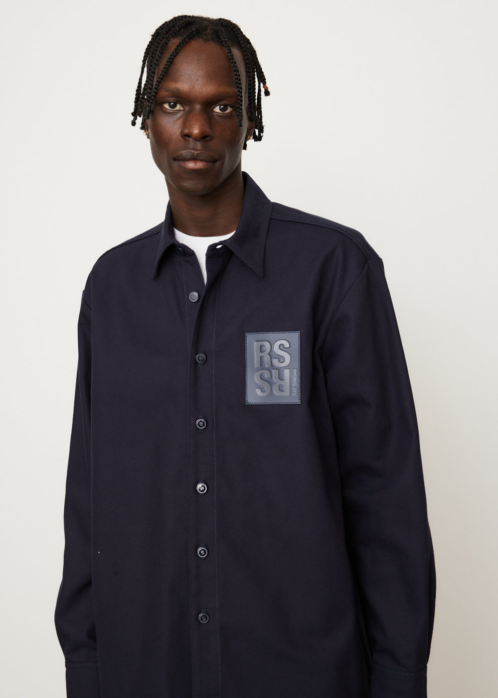 Raf simons denim patch on sale shirt