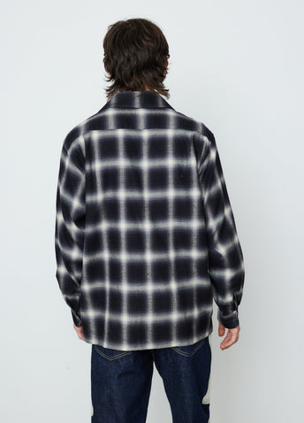 Cotton Rayon Shadow Check Large Pointed Collar Board Shirt