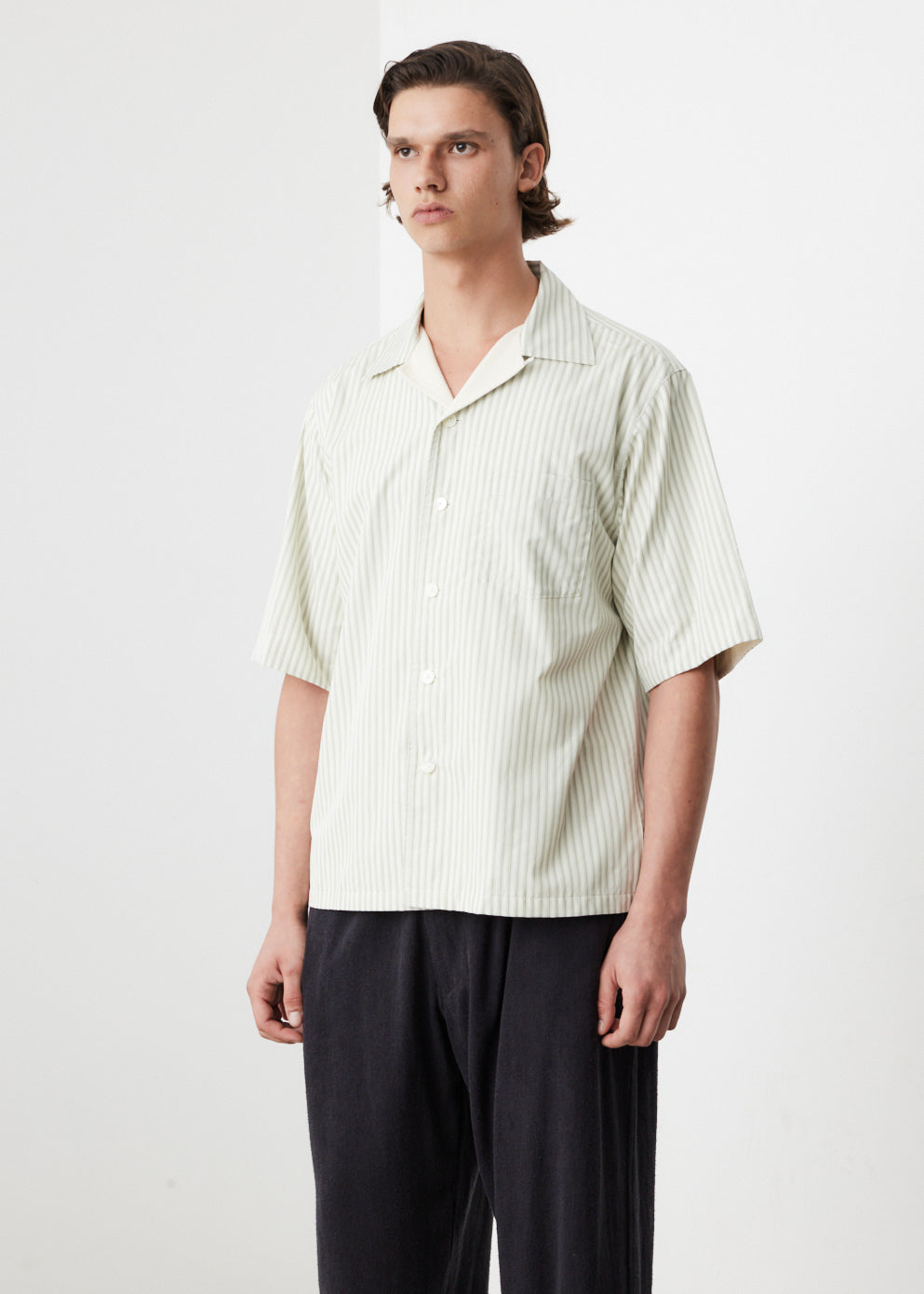 AURALEE TERRY LINED FINX STRIPE SHIRTS 3