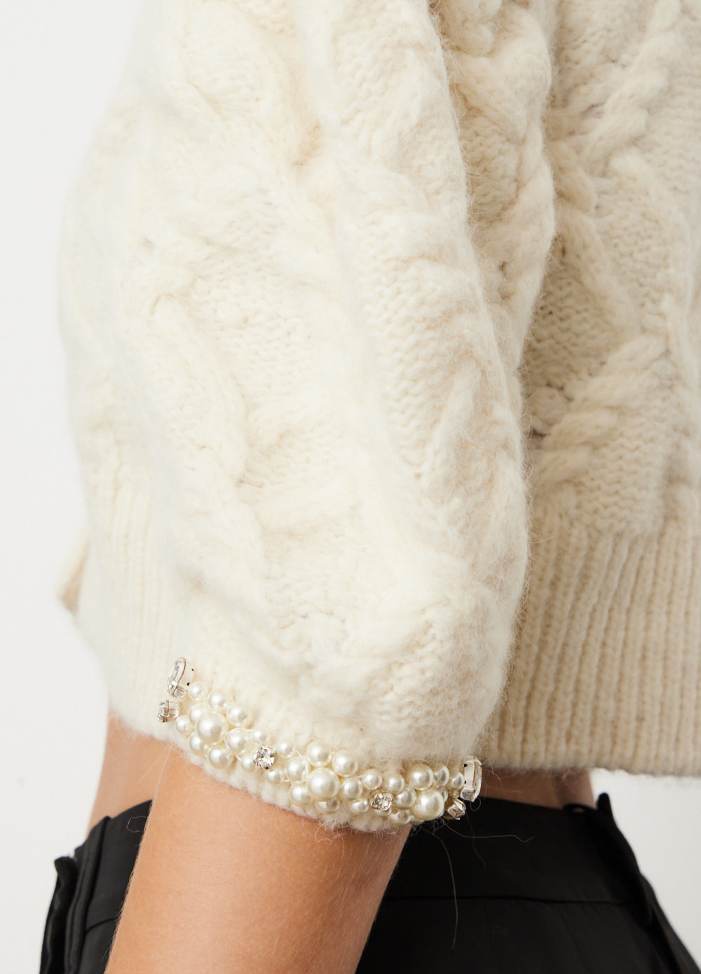 Cropped Short Puff Sleeve Cardigan With Beading