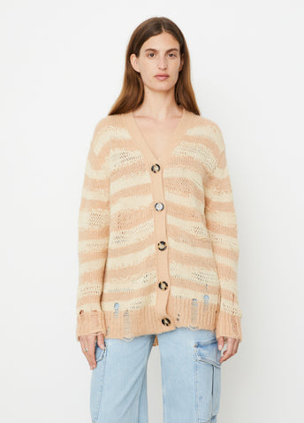 Koliva Mohair Stripe Knit Cardigan