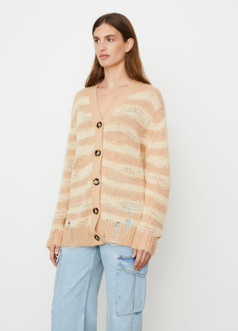 Koliva Mohair Stripe Knit Cardigan