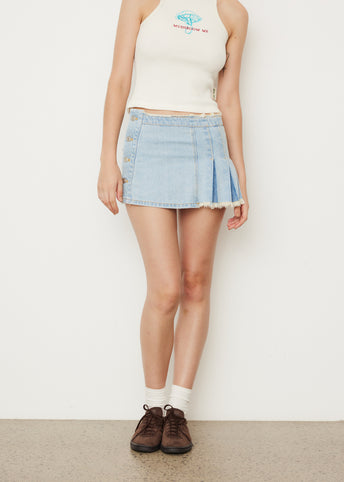 Apron Wrap Pleats Denim Skirt