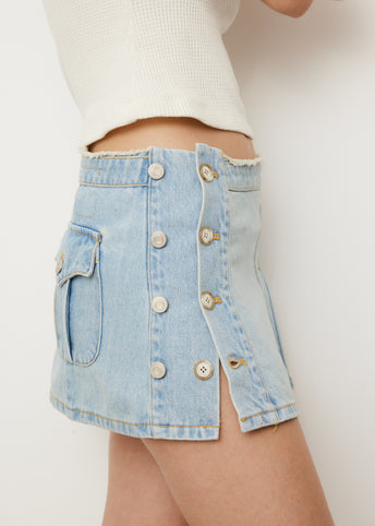 Apron Wrap Pleats Denim Skirt