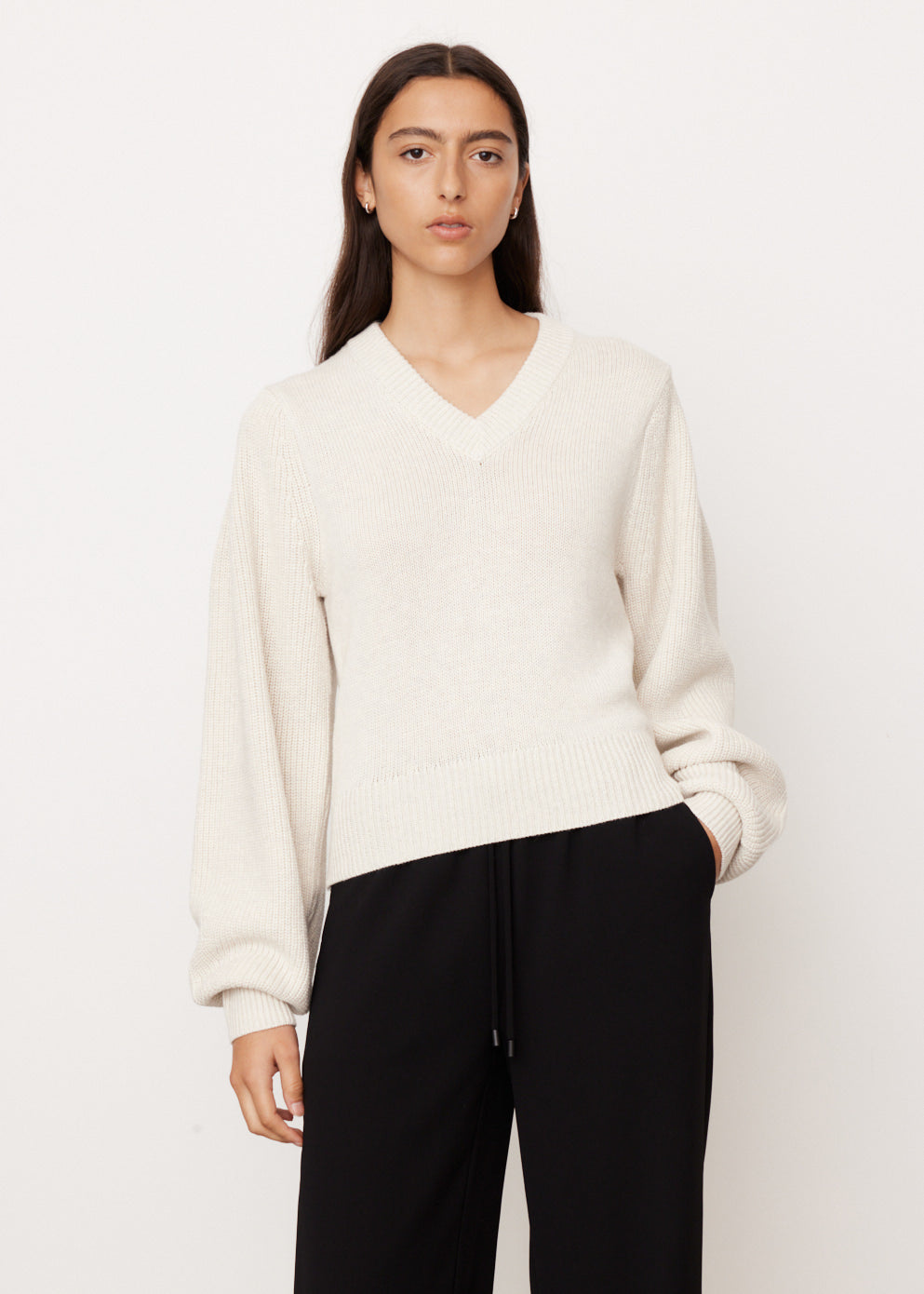 Balloon Sleeve V-Neck Knit