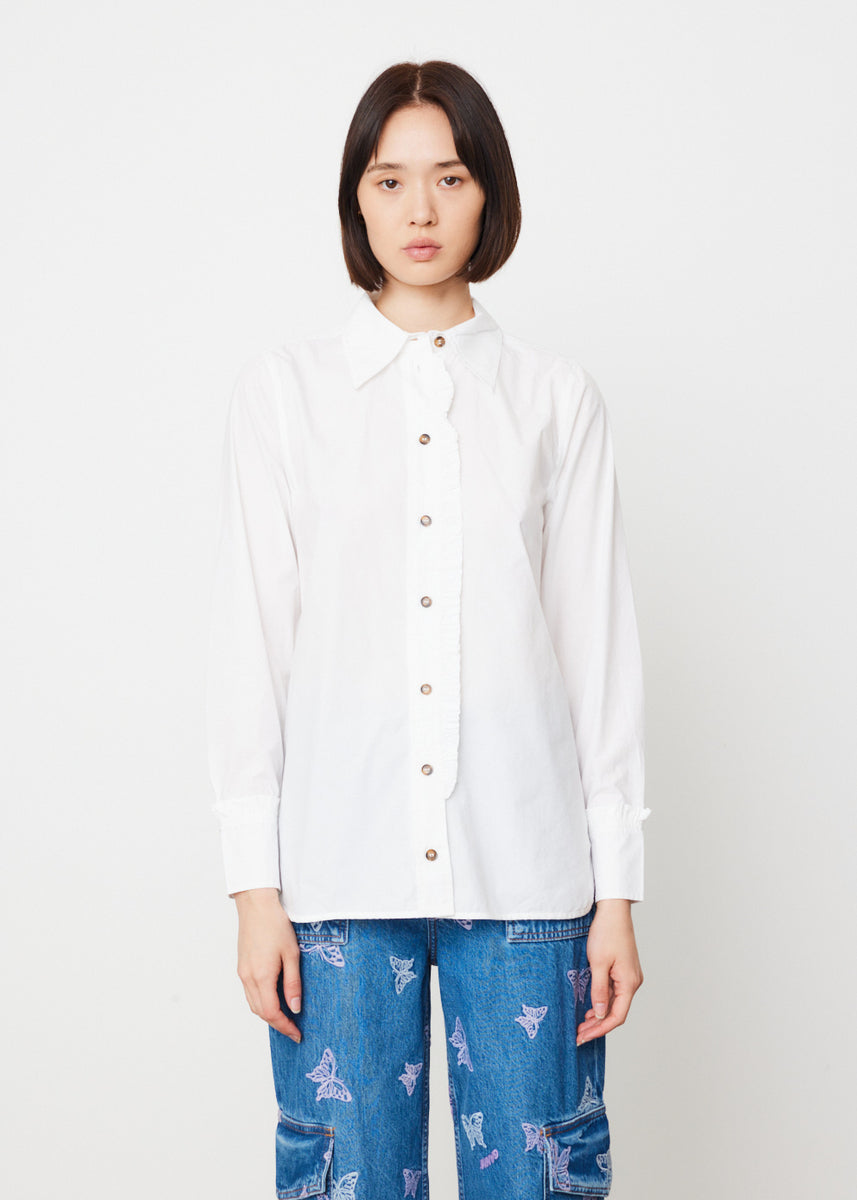 Cotton Poplin Ruffle Shirt - Ganni