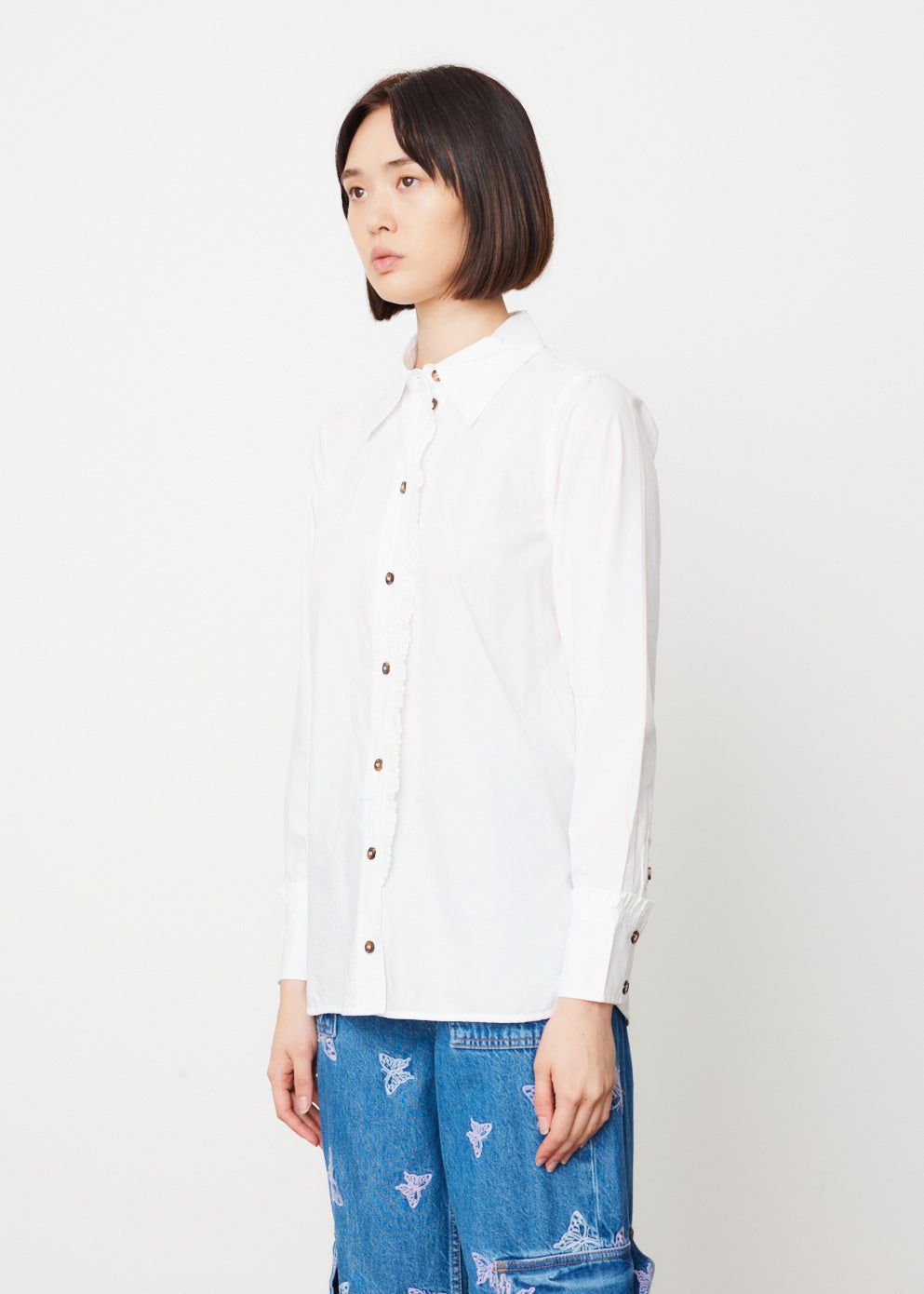 Cotton Poplin Ruffle Shirt