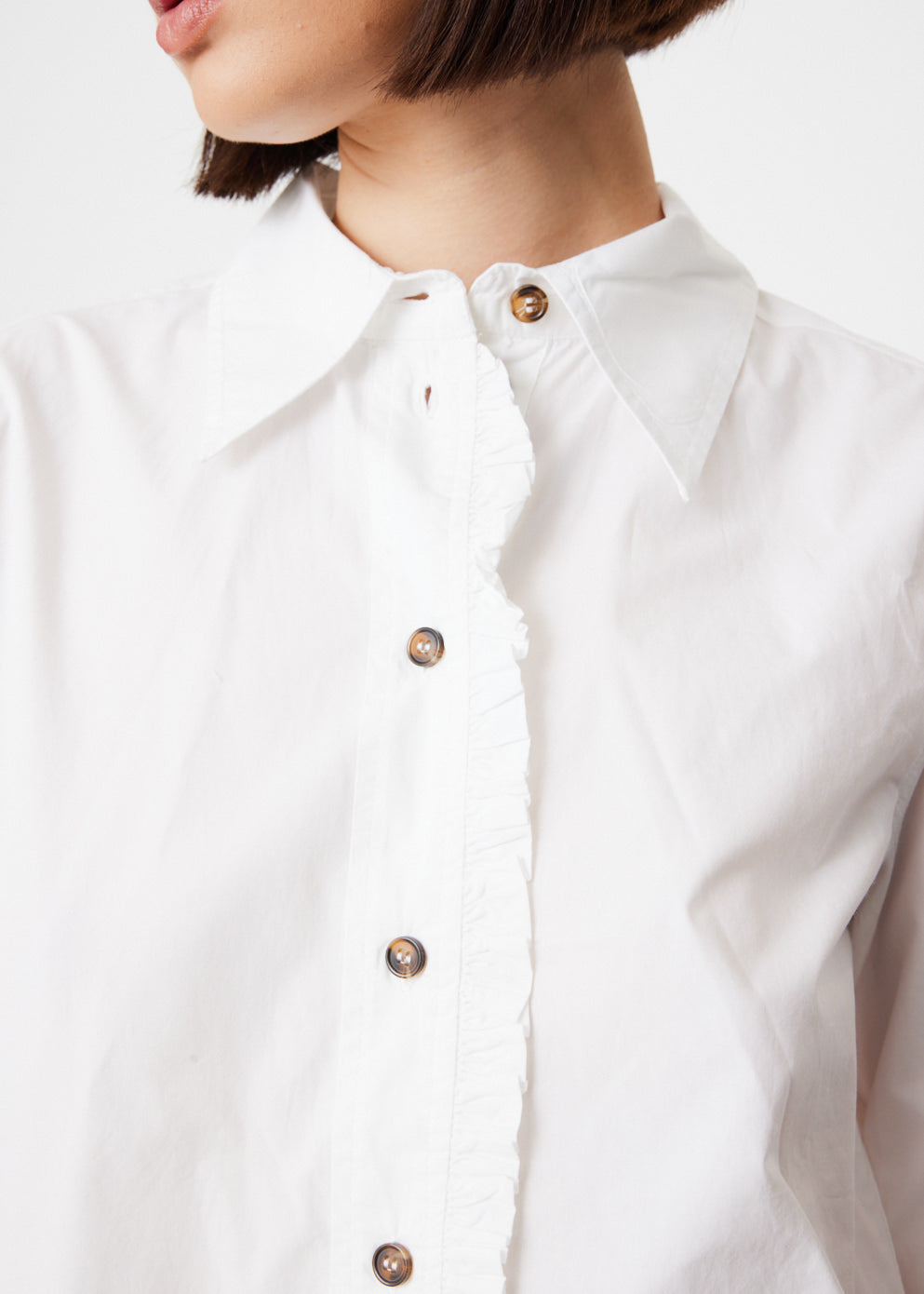 Cotton Poplin Ruffle Shirt