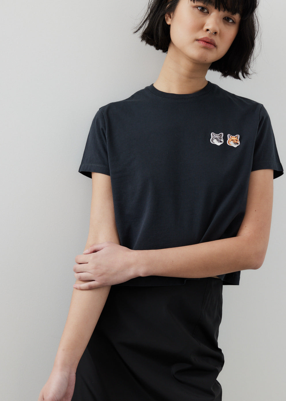 Double Fox Head Patch Cropped T-Shirt