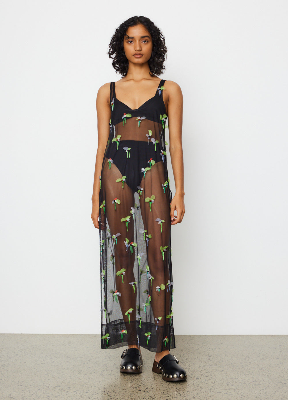 Floral Embroidery Sheer Mesh Slip