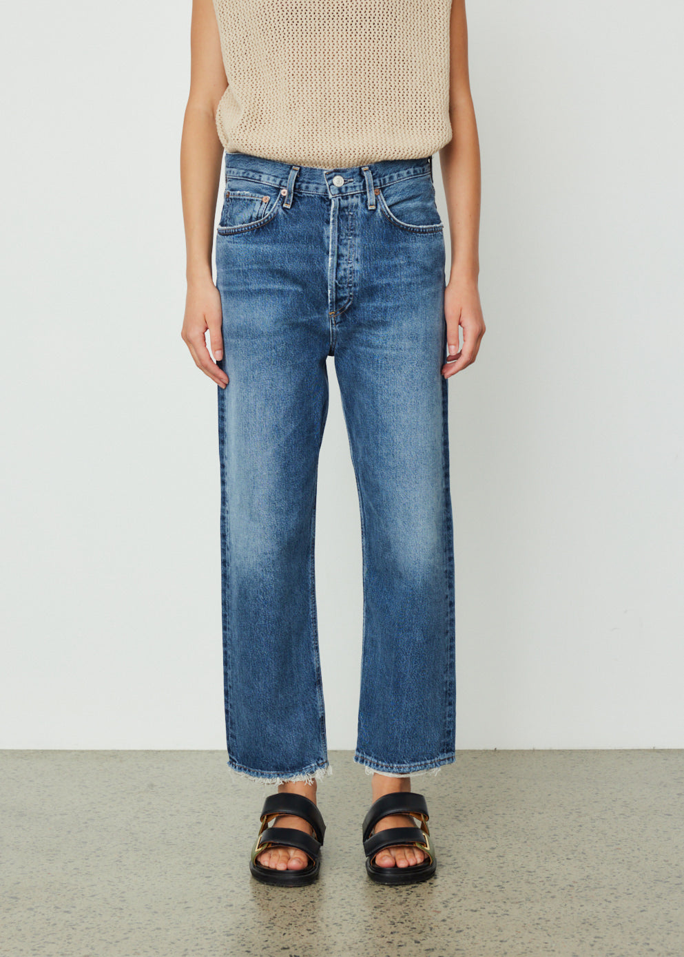 90s Crop Mid Rise Loose Straight Jeans