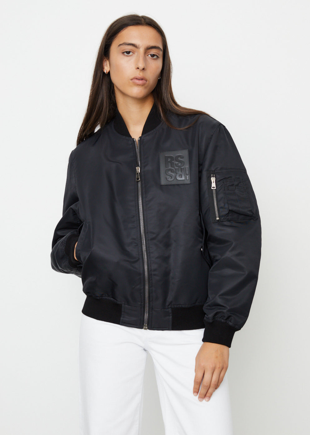 Small Fit Bomber Leather Patch Jacket