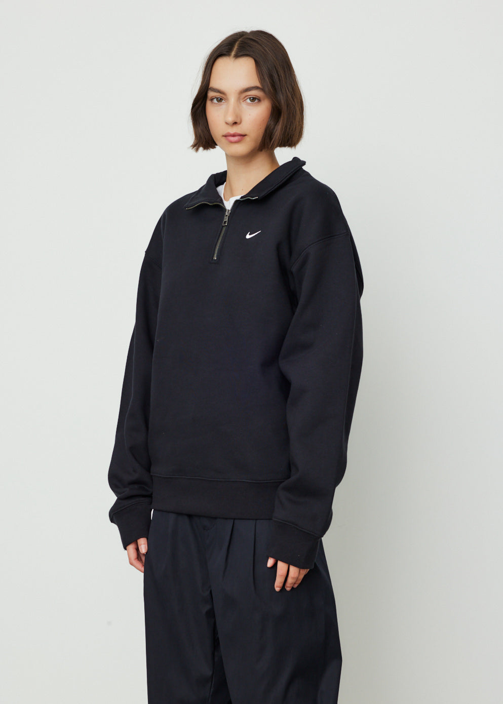 Nike Mini Swoosh Oversized 1/4 Zip Sweatshirt in Black