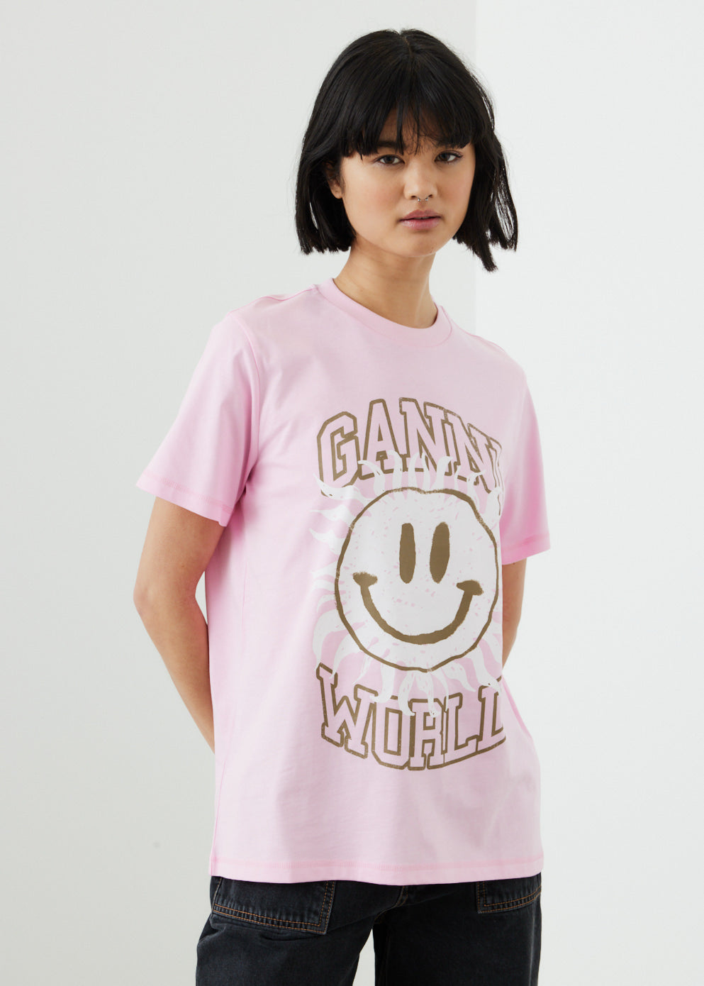 GANNI Pink Smiley T-Shirt – BlackSkinny