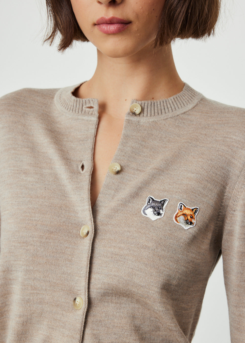 Double Fox Head Patch R-Neck Cardigan