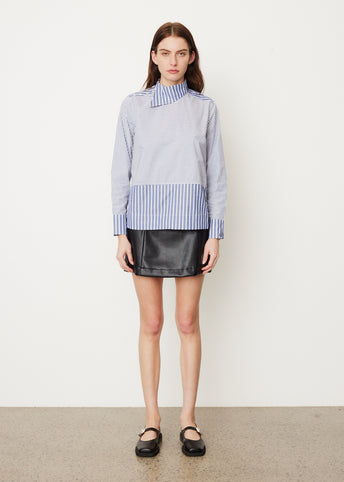 Stripe Cotton Asymmetrical Collar Shirt