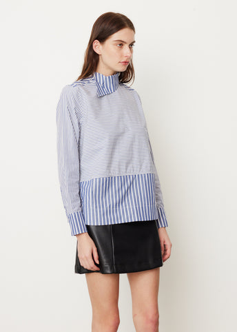 Stripe Cotton Asymmetrical Collar Shirt