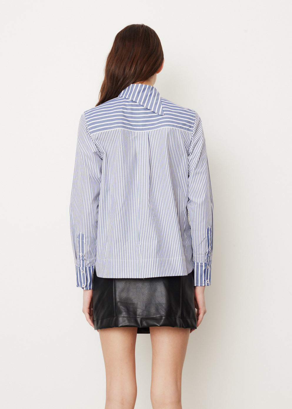 Stripe Cotton Asymmetrical Collar Shirt