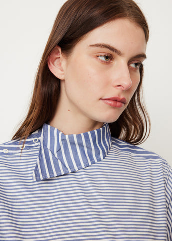 Stripe Cotton Asymmetrical Collar Shirt