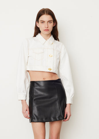 White Denim Cropped Trucker Jacket