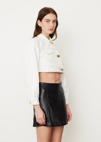 White Denim Cropped Trucker Jacket