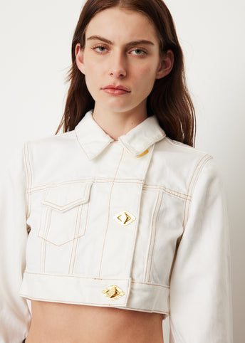 White Denim Cropped Trucker Jacket