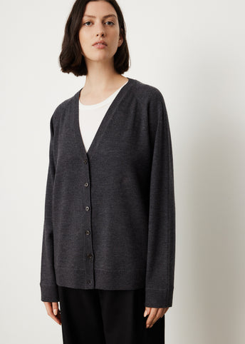 Raglan-Sleeve Wool Cardigan